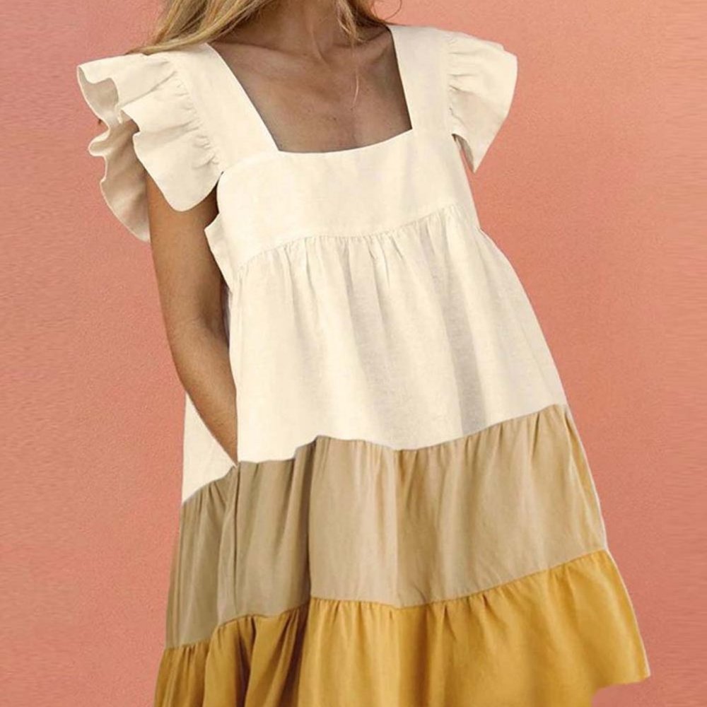 New Ruffle Tiered Flowy Boho Fall Mustard Dress